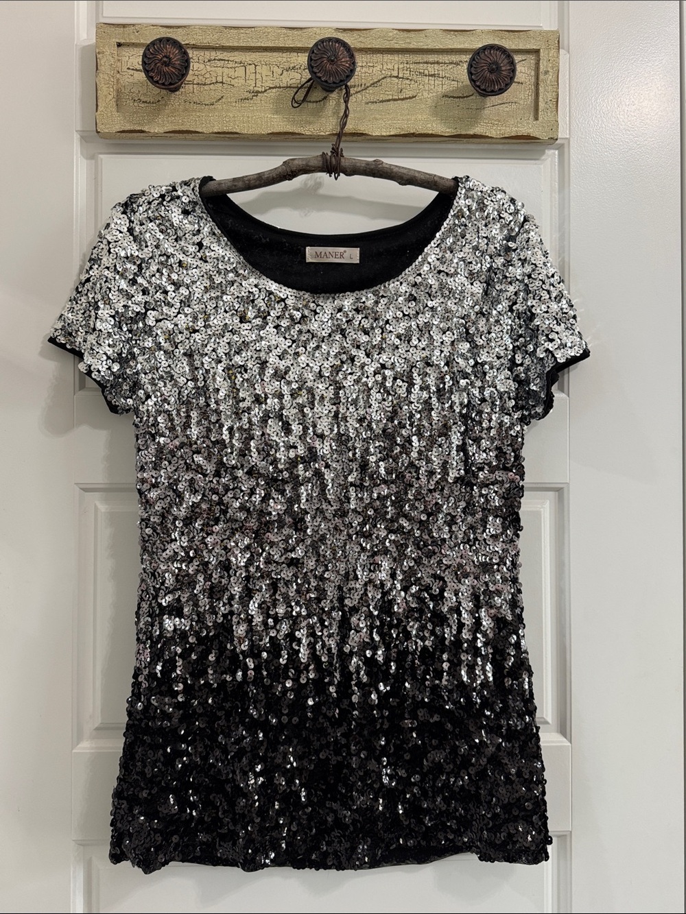 Maner Silver & Black Ombre Sequin Short-Sleeve Tee